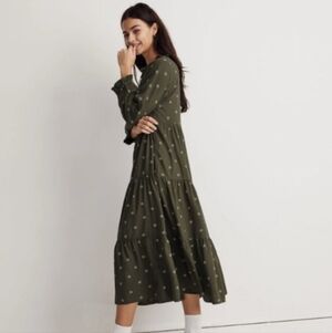 MADEWELL Tie-Neck Tiered Midi Dress In Stardot